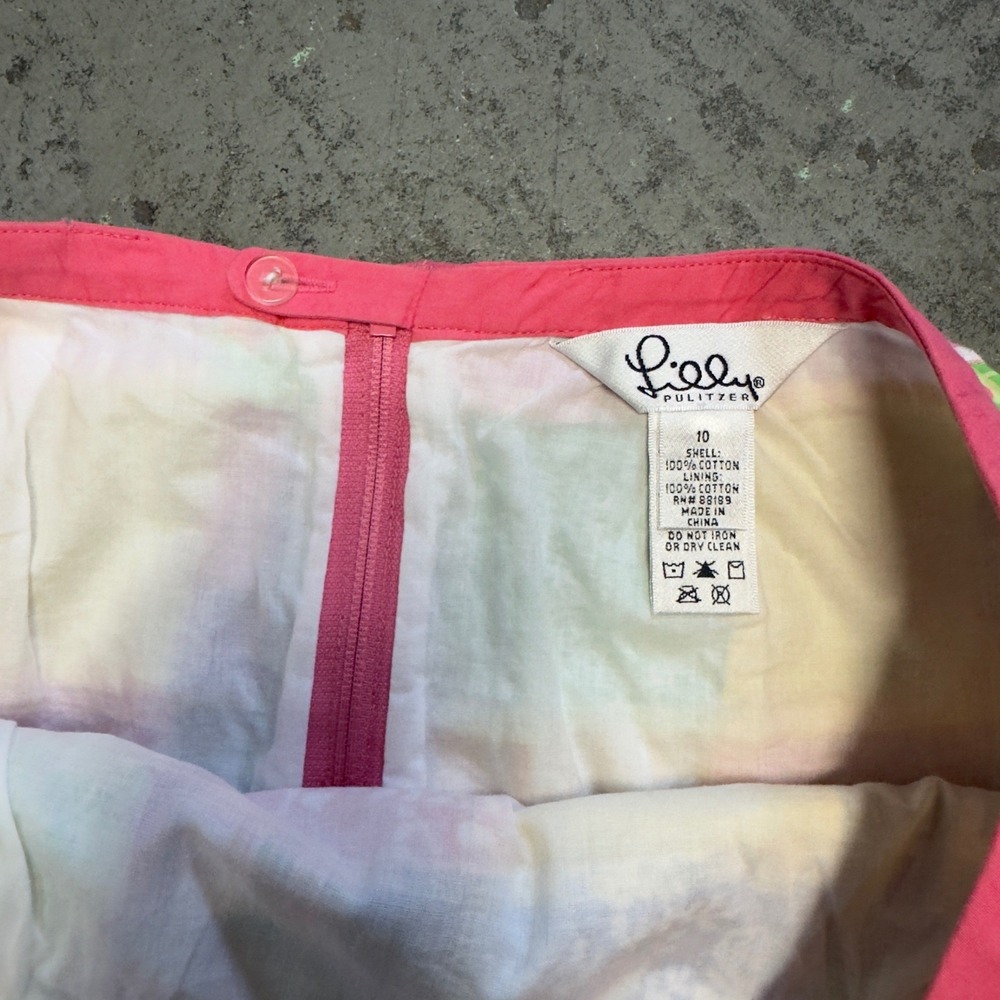 Lilly Pulitzer Patchwork Mini Skirt Pink Yellow Plaid Floral Cotton Size 10 - Picture 2 of 10